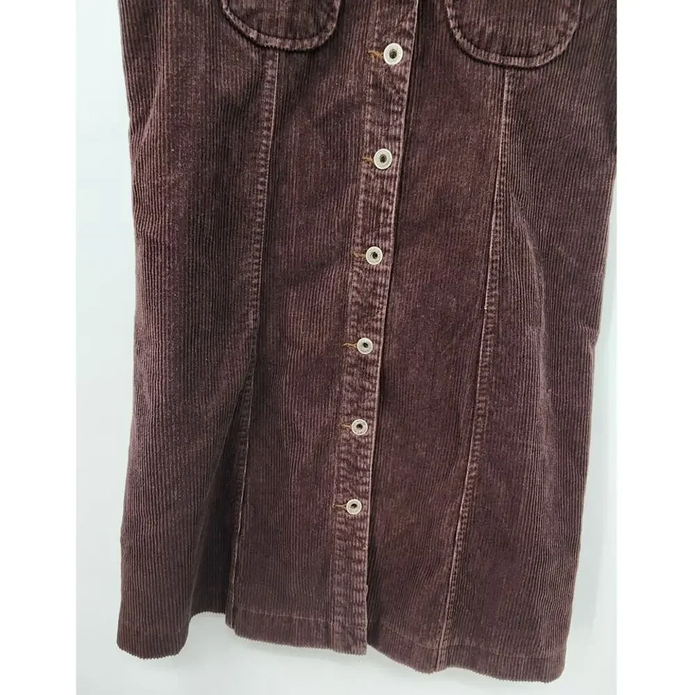 Vintage Gasoline Industry Brown Corduroy Sleeveless Mini‎ Dress Size Medium
